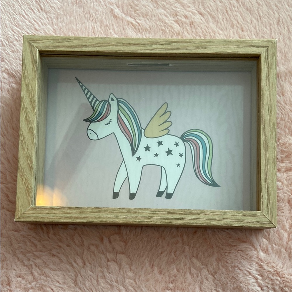 Unicorn Money Box / Piggy Bank with Wooden Frame